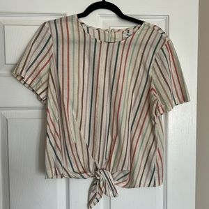 Madewell Button Back Front Tie Tee Rainbow Stripe